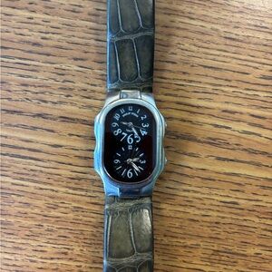 Philip Stein Black Dial with Crocodile Pattern Strap Watch